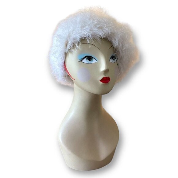 Vintage 1960s Womens White Maribou Feather Beret Mod Twiggy Twee Cloud Hat - Picture 9 of 11